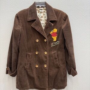 Pooh Knotty Pine Trail Corduroy Jacket Disney Women's Size M Brown Vintage